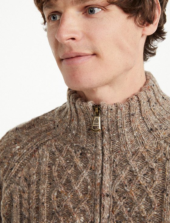 Donegal Aran Troyer Half-Zip Sweater - Light Honey